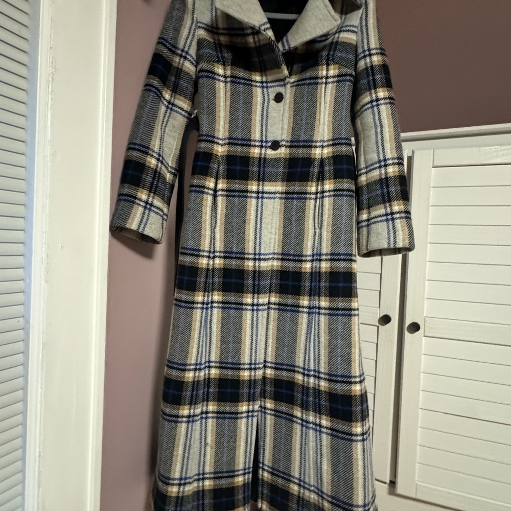 Pinko Gray and Blue Plaid Coat